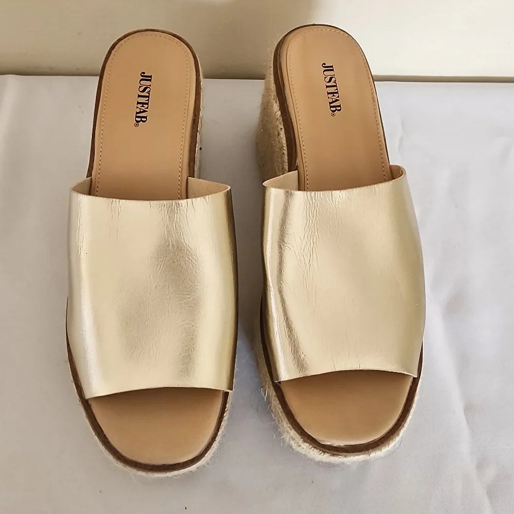 Justfab Cork Wedge Slide Gold Size 9 - Picture 2 of 8